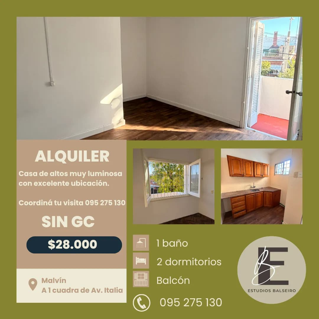 Se Alquila Casa De 2 Dormitorios En Malvin
