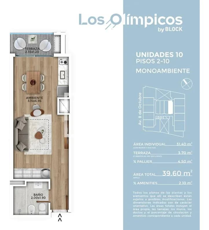 Los Olímpicos (610) - Alquiler Monoambiente En La Blanqueada | Piso Alto | ¡a Estrenar! — foto 1