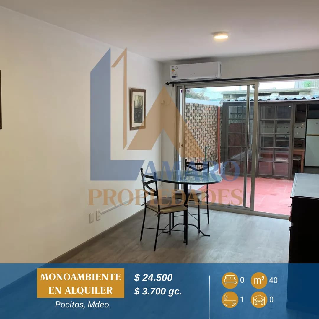 Apartamento En Alquiler, Monoambiente Con Patio En Pocitos