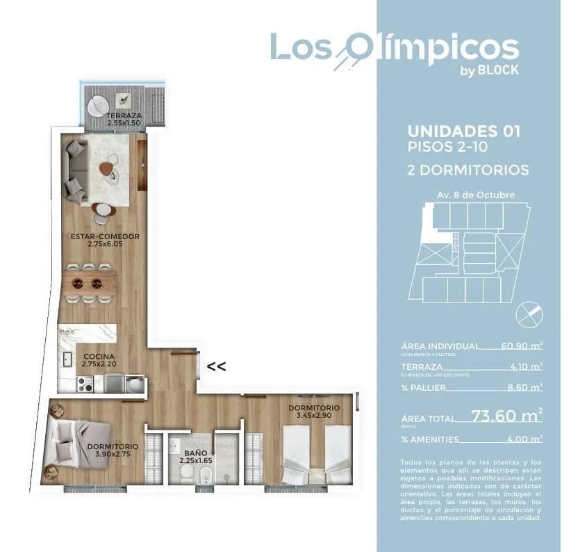 Los Olímpicos (401) - Alquiler Apartamento 2 Dormitorios Con Garaje En La Blanqueada - ¡a Estrenar! — foto 3
